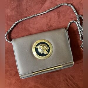 Vintage 90s Nima Golden Taupe Bronze Crossbody Bag with Leopard Face New Unworn